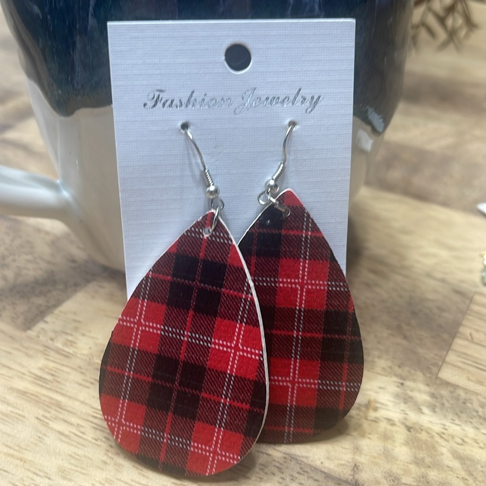 Plaid Faux Leather Earrings